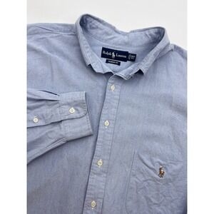 Ralph Lauren Shirt Mens 2XLT Blue Classic Fit Button Down Flesh Pony Logo Oxford